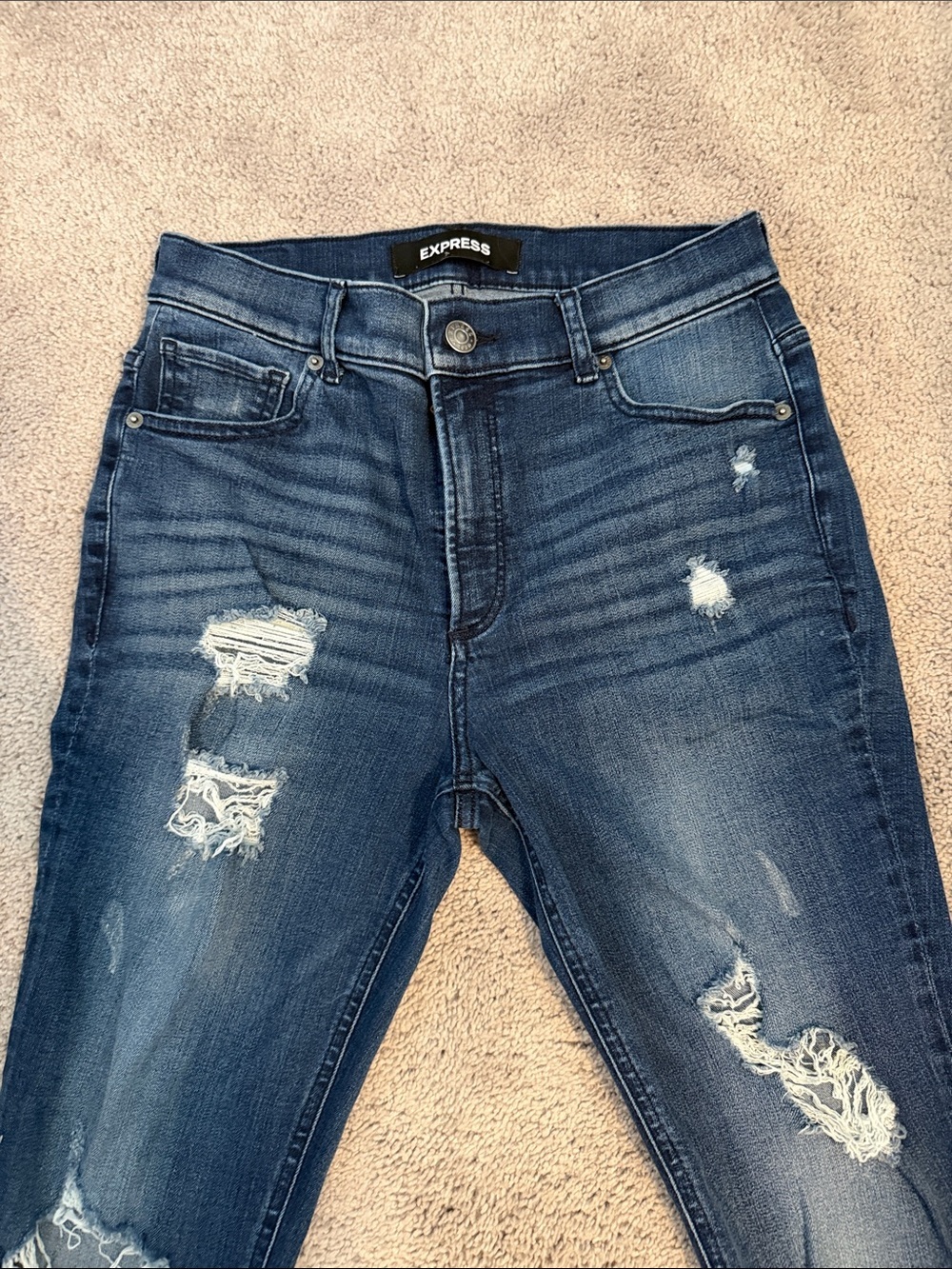 Express Medium Blue Ripped Ankle High Rise - Picture 2 of 10